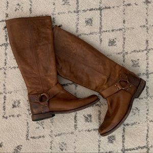 Frye Phillip Harness Tall Riding Boots in Whiskey